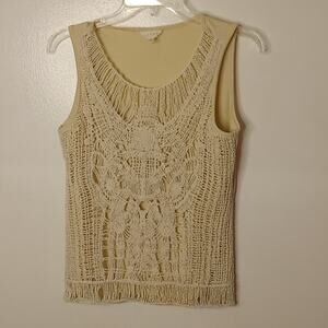 Adiva Womens Vintage Crocheted Small Sleeveless Blouse. Boho,Western,Casual.